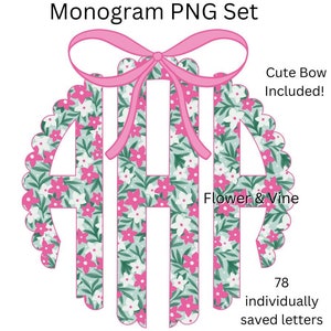 Preppy Summer Floral Monogram PNG Coquette Bow Spring Monogram PNG Easter Monogram Png Summer Monogram PNG Floral Bow Monogram Pink Green