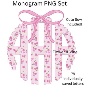 Valentine’s Day Floral with Bow Monogram PNG, Coquette Bow Monogram PNG, Roses Monogram PNG, Spring Monogram Wedding