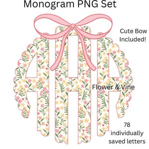Spring Floral Monogram with Bow PNG Coquette Bow Spring Monogram PNG Easter Monogram Png Summer Monogram PNG Floral Monogram
