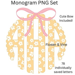 Yellow Daisies Monogram Png Spring Floral Monogram with Bow PNG Coquette Bow Monogram Easter Monogram Summer Monogram PNG Floral Monogram