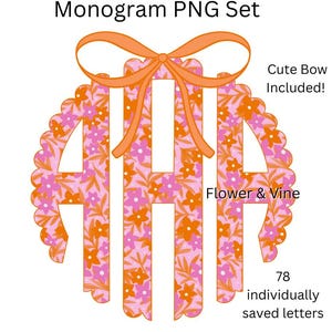 Helles Preppy Sommer Blumenmonogramm PNG Kokette Schleife Frühlingsmonogramm PNG Monogramm PNG Sommermonogramm PNG Blumenbogenmonogramm