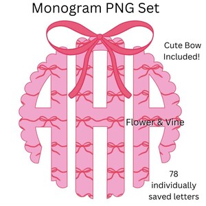 Monogramma di fiocchi di San Valentino PNG, set di alfabeto di fiocchi Coquette PNG, monogramma di cuori PNG
