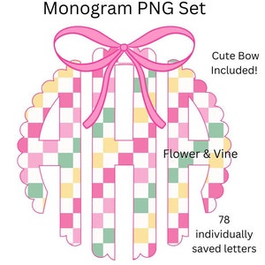 Monogramma a scacchiera primaverile PNG Monogramma estivo PNG Monogramma a fiocco Coquette Monogramma pasquale Monogramma estivo PNG Monogramma floreale Arcobaleno a scacchi