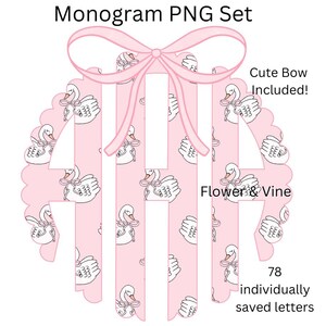Monograma de cisne rosa PNG Monograma de laço coquete PNG Monograma de menina bebê Monograma de berçário de menina Monograma de bebê novo PNG Monograma de chá de bebê de cisne