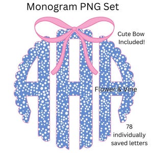 Monogramma a pois blu e rosa PNG Monogramma a fiocco Coquette PNG Set di alfabeto Monogramma a pois PNG Monogramma estivo per bambini
