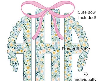 Spring Floral Monogram Easter Monogram Coquette Bows Monogram PNG, Coquette Bow Monogram PNG Alphabet Set Watercolour Floral Monogram PNG