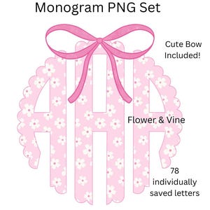 Pink Daisies Monogram Png Spring Floral Monogram with Bow PNG Coquette Bow Monogram Easter Monogram Summer Monogram PNG Floral Monogram