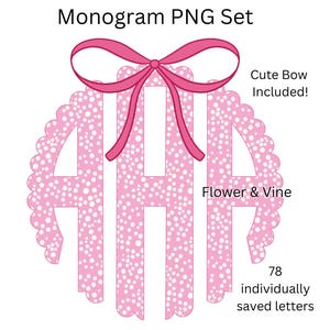 Pink Polka Dots Monogram PNG Coquette Bow Monogram PNG Alphabet Set Dots Monogram PNG Kids Birthday Bow Png