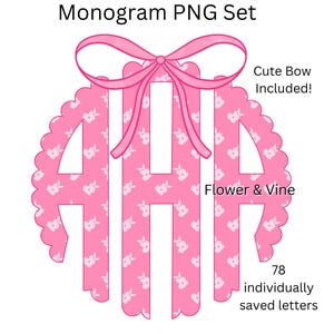 Pink Floral Monogram Png Spring Floral Monogram with Bow PNG Coquette Bow Monogram Easter Monogram Summer Monogram PNG Floral Monogram