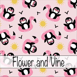 Pink Penguin Pool Floaties Seamless File Summer Seamless File Kids Summer Seamless File Penguin Seamless File Beach Seamless Pattern
