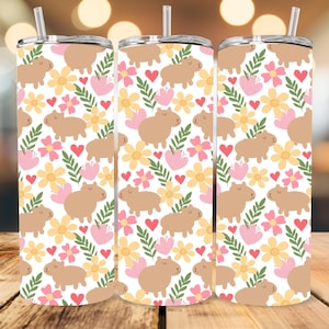 Capybara Tumbler Wrap Cottage Core Capybara Tumbler Wrap PNG 20oz Skinny Straight Tumbler Sublimation Design Tumbler Design Seamless