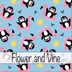 Blue Penguin Pool Floaties Seamless File Summer Seamless File Kids Summer Seamless File Penguin Seamless File Beach Seamless Pattern