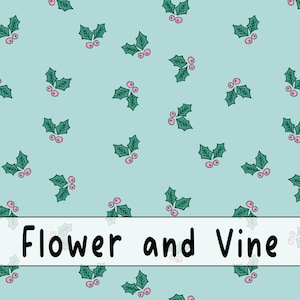 Watercolor Holly and Berries on Mint Seamless File, Winter Seamless Pattern, Traditional Christmas, Digital Paper