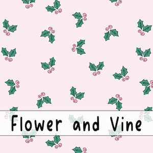 Watercolor Holly and Berries on Pink Seamless File, Winter Seamless Pattern, Traditional Christmas, Digital Paper