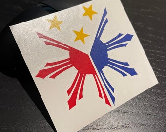 Sticker drapeau Philippines, autocollant trois étoiles et soleil