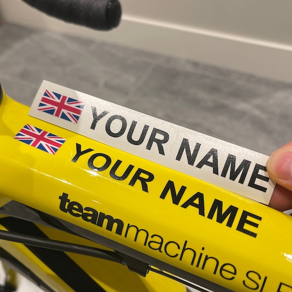 Autocollant/autocollant de vélo avec nom de drapeau britannique personnalisé