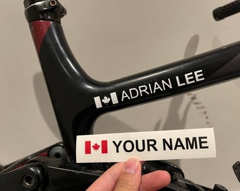 Autocollant/autocollant de vélo avec nom de drapeau canadien personnalisé