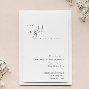 Minimal Rehearsal Dinner Invitation Template, Rehearsal Invitation, The Night Before, Modern Rehearsal Invitation Digital - Caitlin