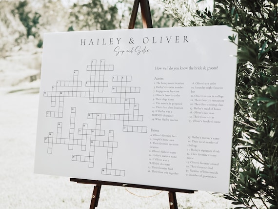 EXTRA LARGE Custom Sip and Solve Wedding Crossword Extra Large, Sip and Solve Puzzle, Sip And Solve For Wedding, Unique Wedding Game