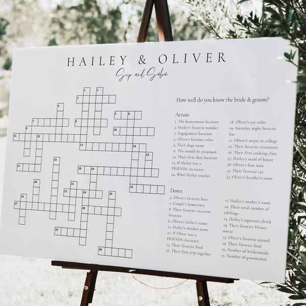 EXTRA LARGE Benutzerdefinierte Schlucken und lösen Hochzeit Kreuzworträtsel Extra Large, Schlürfen und Puzzle lösen, Schlürfen und lösen Für die Hochzeit, Einzigartiges Hochzeitsspiel