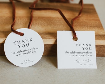 Minimalist Thank You Tag Template, Wedding Favor Tag Template, Editable Sticker Label, Square and Circle Thank You - Caitlin