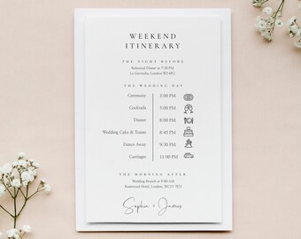 Minimalist Wedding Weekend Timeline Template, Modern Wedding Weekend Itinerary, Wedding Itinerary Card Template - Caitlin