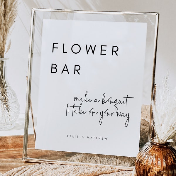 Minimal Wedding Flower Bar Sign, Modern Flower Bar Sign, Minimalist Bridal Shower / Wedding Favor, Build Your Bouquet Flower Station - Ellie