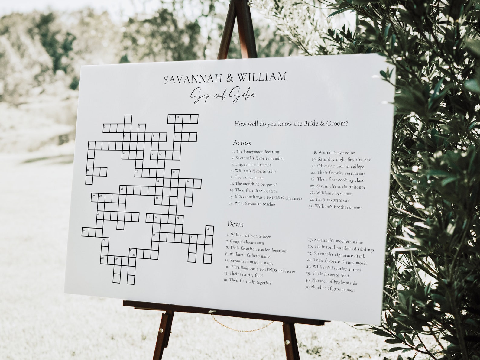 Mots croisés de mariage personnalisés extra grand minimaliste - Etsy France