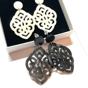 Statement earrings large baroque ornament baroque boho creoles stud earrings or hoops black beige stainless steel studs suitable for allergy sufferers