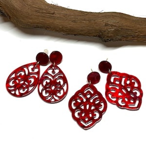 Hanging earrings resin ornaments drops baroque boho statement earrings large baroque with stainless steel plug allergy-friendly Valentine&#39;s Day red