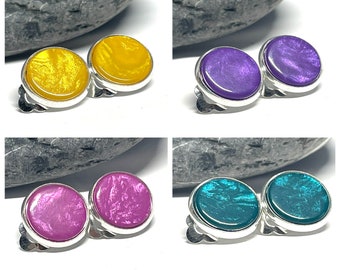 Ear clips ear studs silver polaris cabochon flat clampable no ear holes ear clips without hole