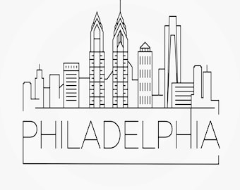 Philadelphia Skyline Svg, Eps, Dxf, Jpg, Png File. City Silhouette Vector Cutting File. DIY Gift, Cityscape Wall Print, Scrapbook Sticker