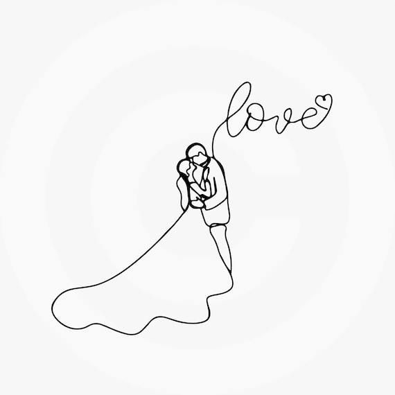 One Line Sketch Drawing Illustration Of Lovely Wedding Ceremony, Young Married  Couple Holding Hands Isolated On White Background Stock Photo, Picture and  Royalty Free Image. Image 57962479.