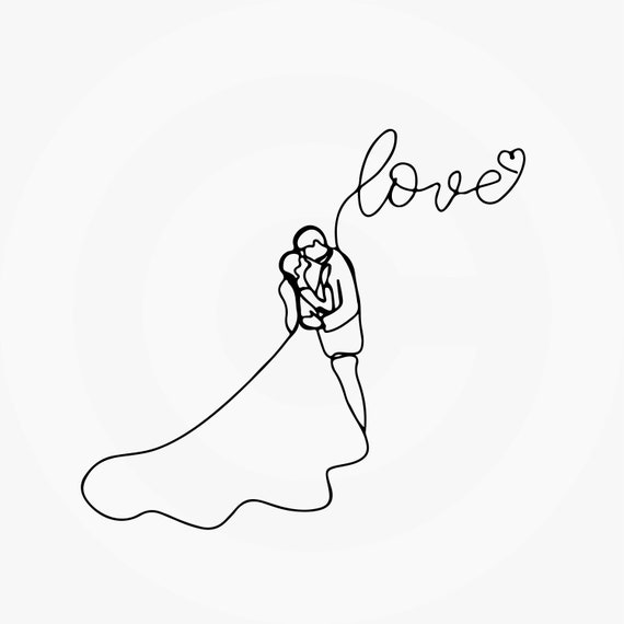 One Line Sketch Drawing Illustration Of Lovely Wedding Ceremony, Young Married  Couple Holding Hands Isolated On White Background Stock Photo, Picture and  Royalty Free Image. Image 57962479.