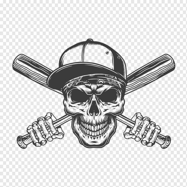 Baseball skull #2 Skull Ball Metal Bat League Equipment School Team Game Field Sports Design Sign SVG logo Clipart Vector Cricut Cut Cutting