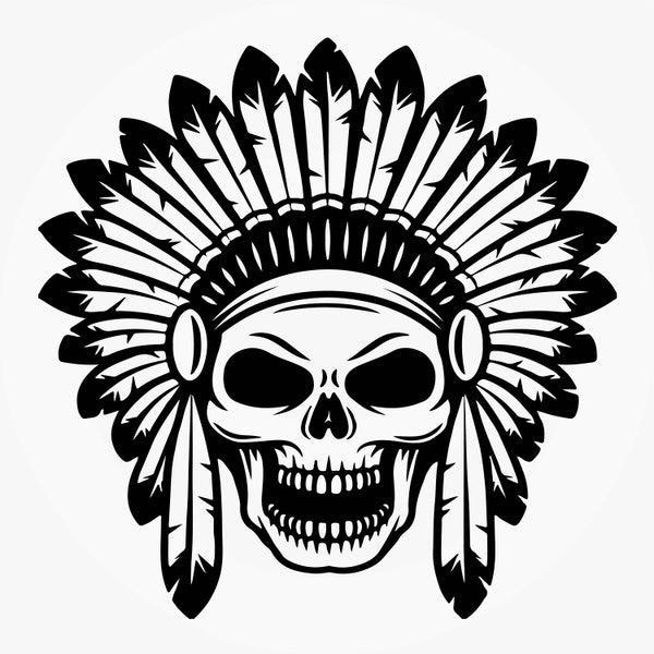 Indian Skull Svg, Head Dress, Indian skull in a headdress with feathers, .SVG .EPS .PNG Vector Clipart Digital Download Circuit Cut Cutting