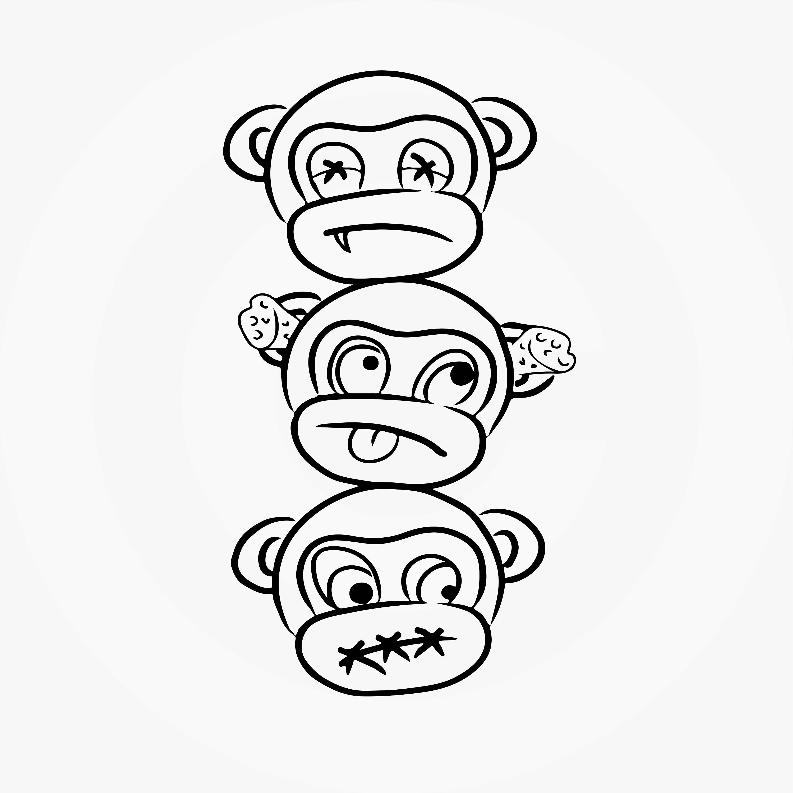 Gandhi's three monkey emoji vector set design. Isolated See-No-Evil Monkey,  Hear-No-Evil Monkey, Speak-No-Evil Monkey, meme sign design. Stock Vector