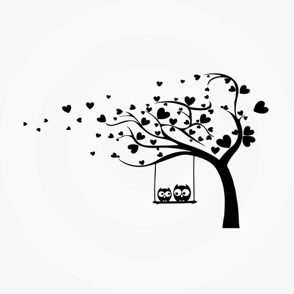 Vector Owl svg, Owl svg, Owl Silhouette on Branch svg, Owl dxf, Owl on Cricut Couple, Bird svg, Owls Love on the tree