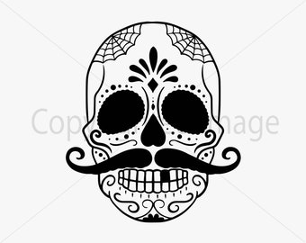 SUGAR SKULL SVG, Dxf, Eps & Png. File tagliati digitalmente per Cricut, Silhouette; Teschio di zucchero, Giorno dei morti, Messico, Tatuaggio del teschio, Maschera di Halloween