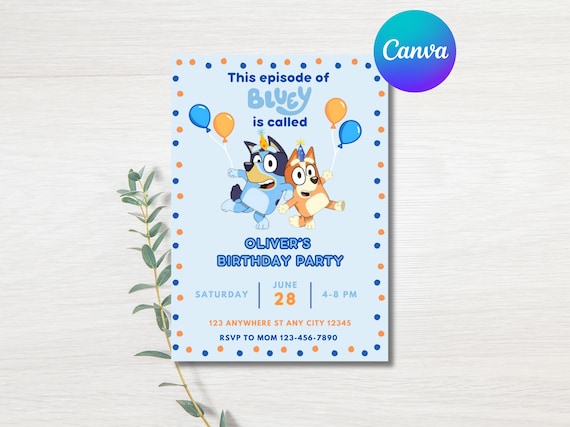 Blue Dog Birthday Invitation, Birthday Party, Editable Invite, Boy, Digital Download Template, Bingo, Bluey