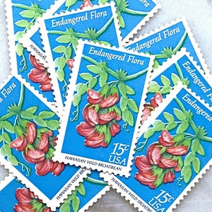8 Blue and Red Floral Stamps - Endangered Flora 15 cents | unused & mint condition