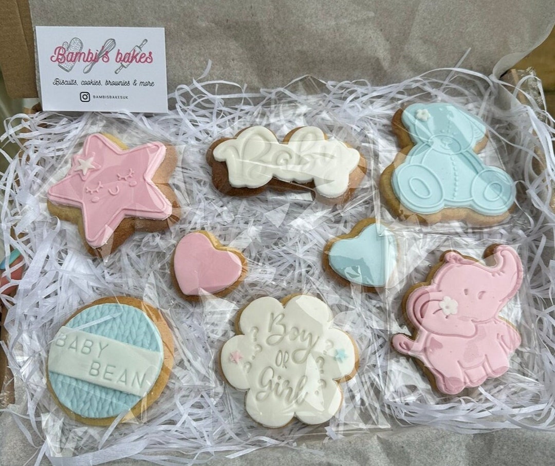 Gender Reveal Baby Shower Biscuit Gift Set Baby Announcement Etsy