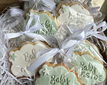 Baby shower biscuit favours - new baby on the way cookies - gender reveal cookies - cloud biscuits - baptism - personalised individual gifts