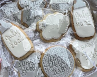 Baby shower biscuits - boy baby shower cookies - gender reveal - grey gender neutral biscuits - sugar cookies - personalised individual