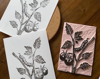 Handmade Tomato Print | Wall Art or Greeting Card | 5” x 7” |  Linocut Print