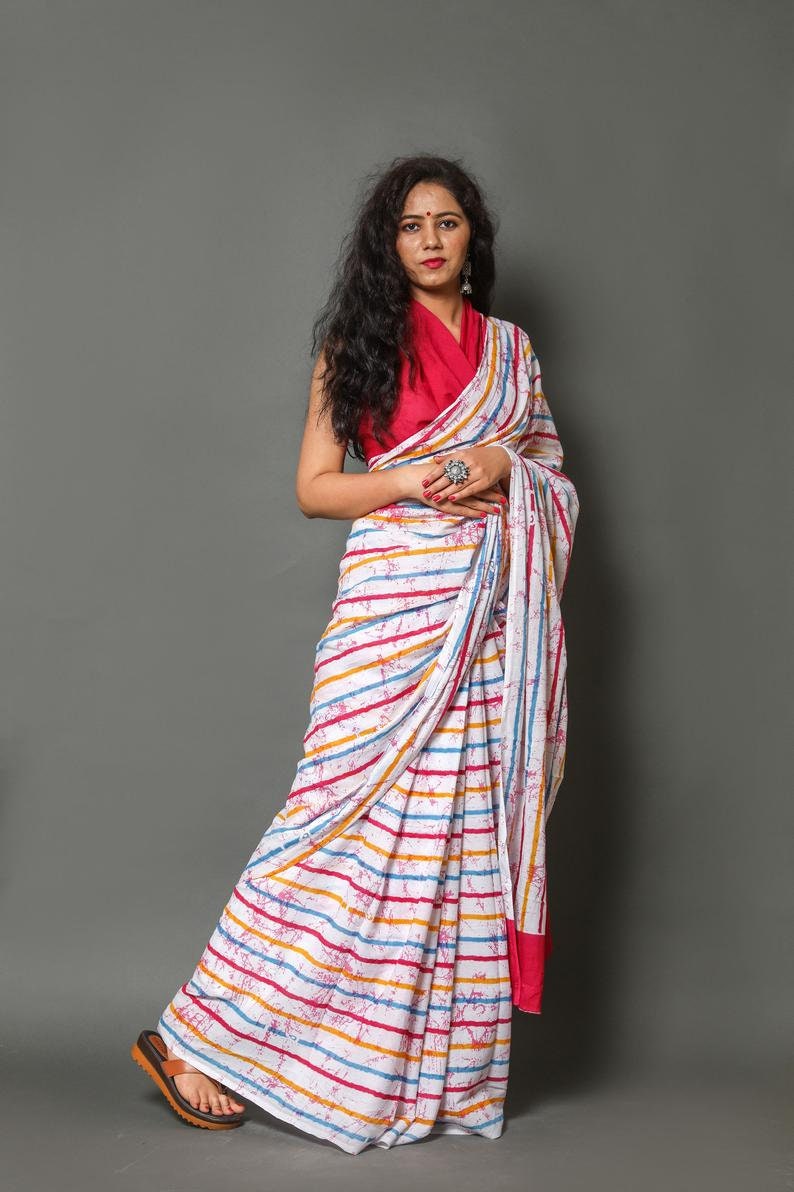 Designer Pure Cotton Malmal Saree for Women and Girls||Cotton Saree||Stitched Saree||Sari||Designer Sari||Bagru Print Saree||Printed Saree