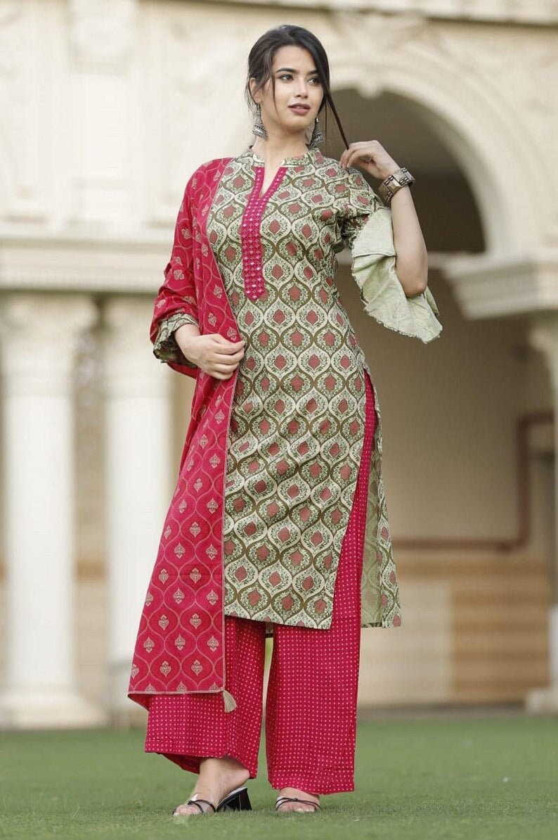 Designer Rayon Printed Kurti Palazzo With Dupatta Set||Designer Kurti Set||Kurti Dupatta Set||Designer Kurti Set||Free Shipping||Kurti Set