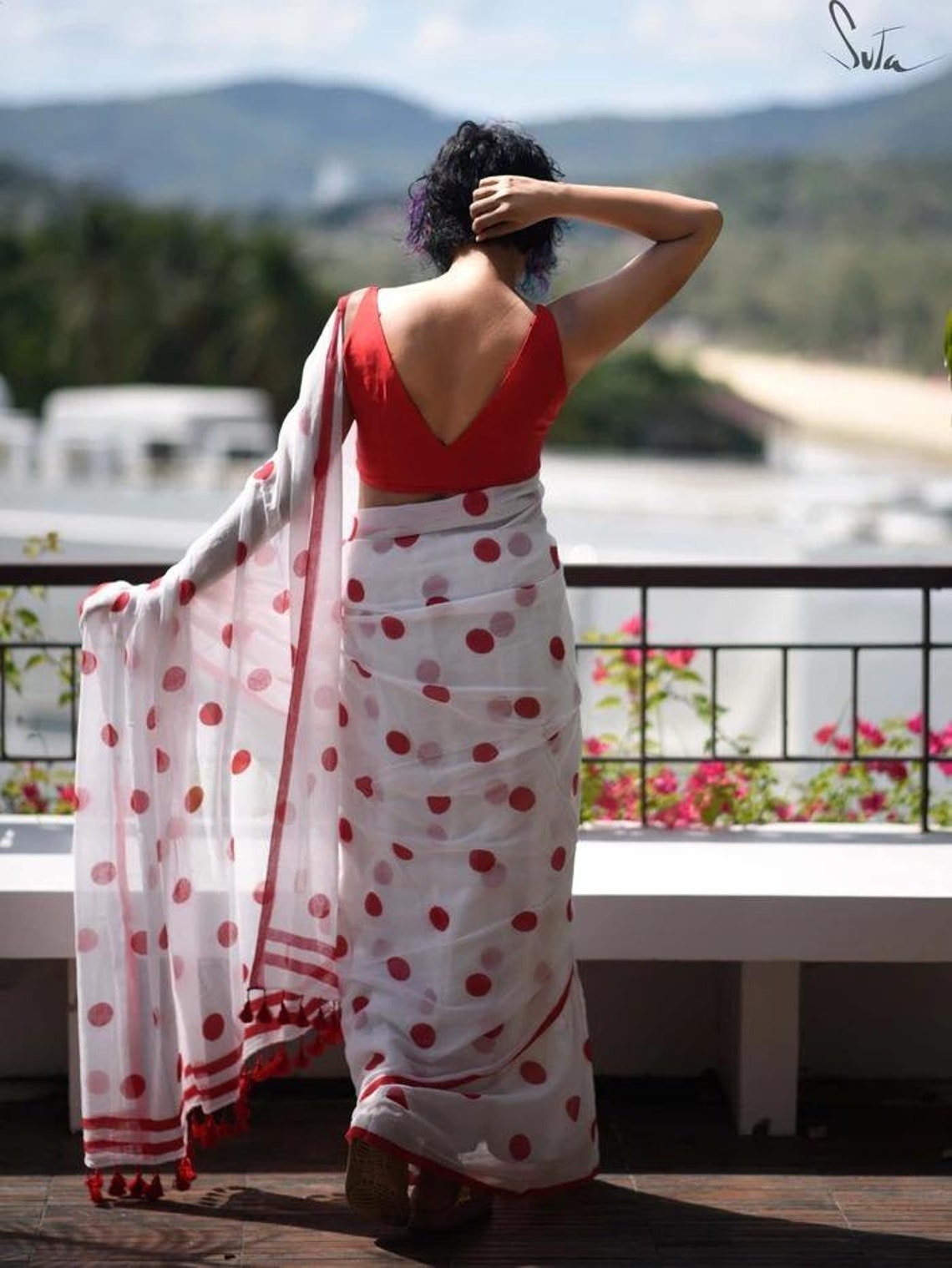 Bollywood Polka Dot White Printed Cotton Sari for Women and | Etsy