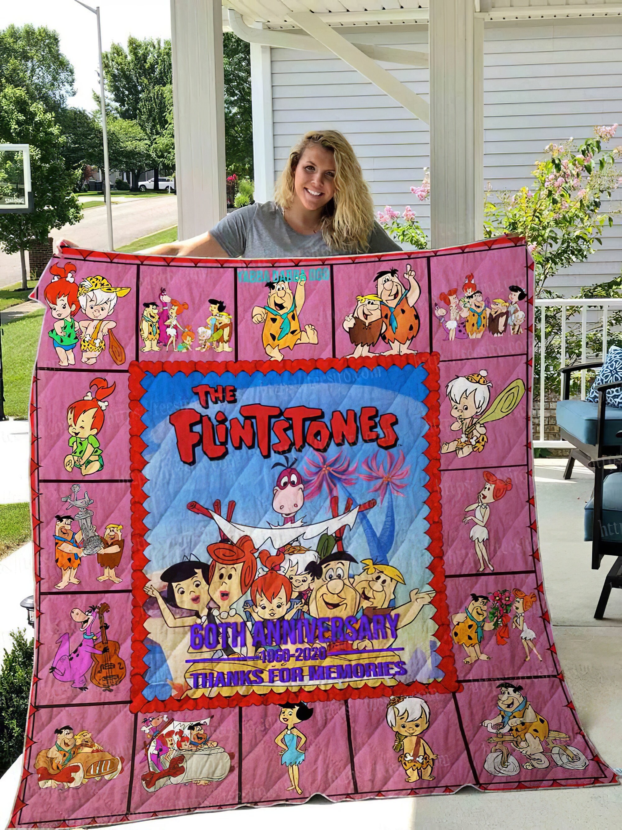 The Flintstones Animated Quilt Blanket The Etsy