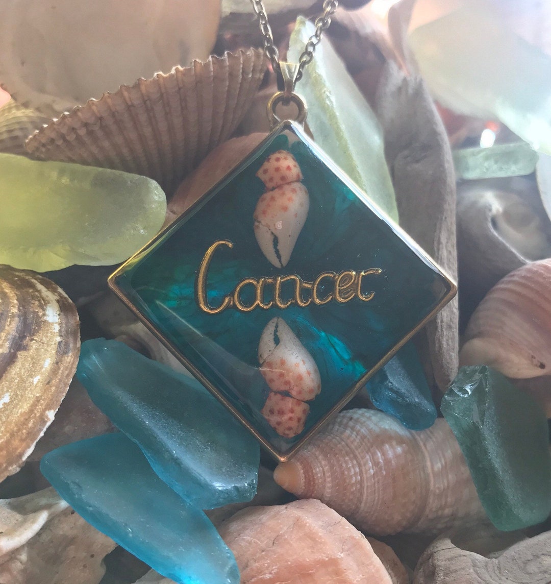 Epoxy Resin Zodiac Sign Cancer Pendant Real Crab Claw Shells Etsy